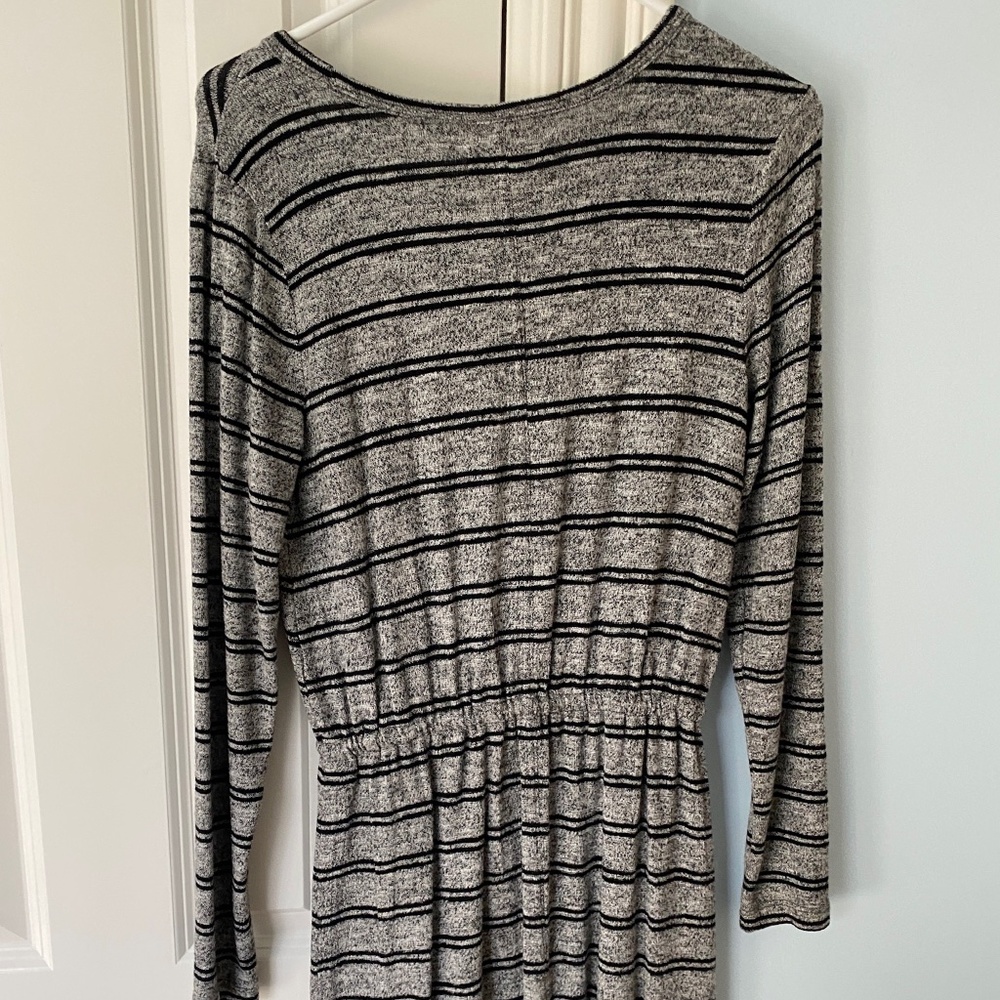 Lou & Grey gray striped cotton drawstring waist dress